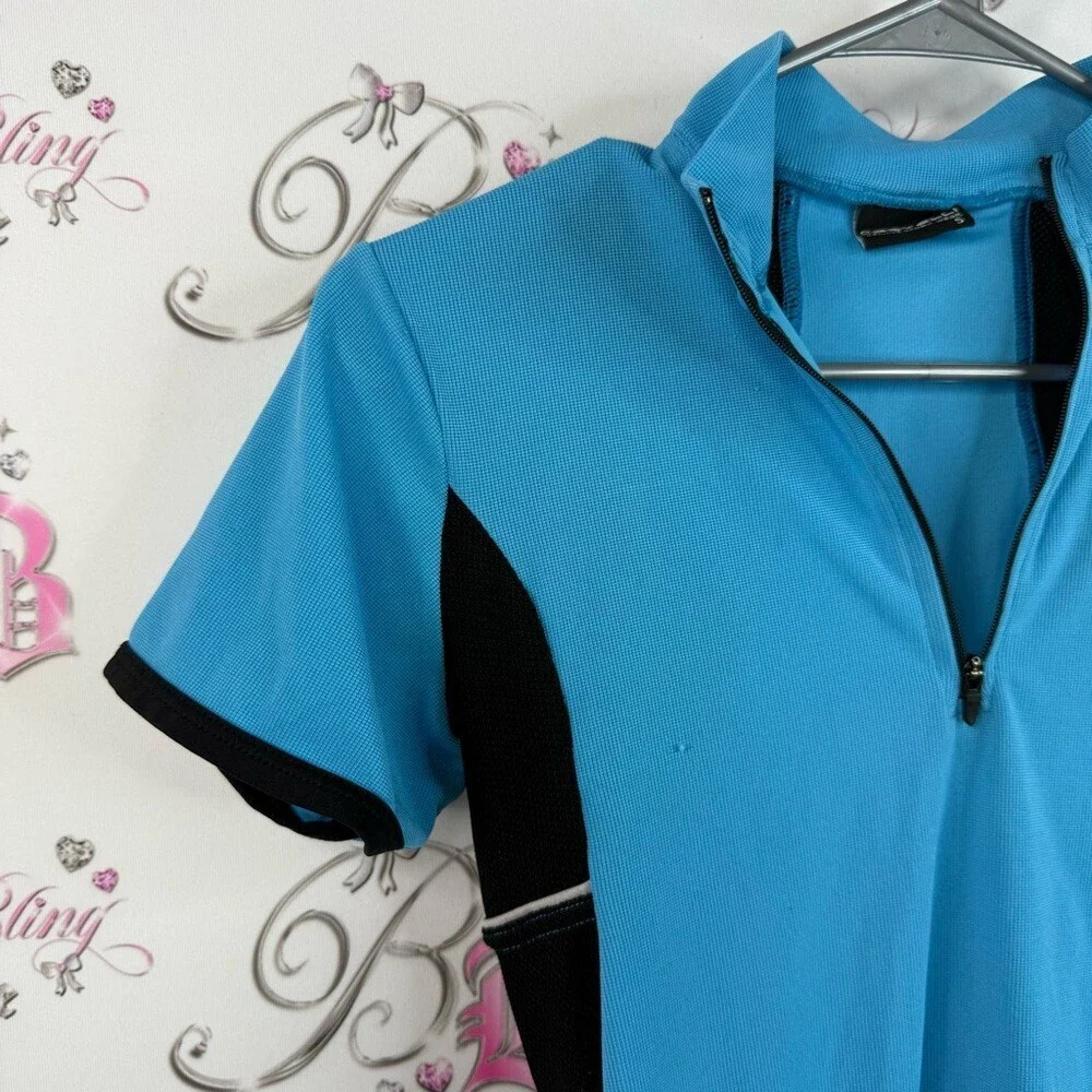 Castelli shirt polo style aqua Blue and black stretchy half zip Cycling Jersey